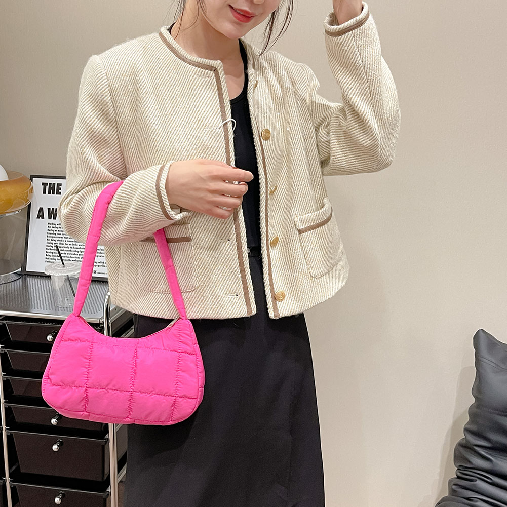 Winter Fashion Quilted Handbags Ladies Casual Cotton-Padded Solid Color Small Top-Handle Women Underarm Shoulder Bags