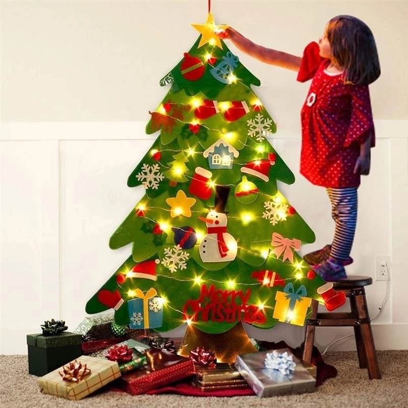 Tree Christmas DIY Felt Wall Hanging Artificial Xmas Tree With Santa Claus Snowflakes Ornament New Year ddmysmile Kid Child Toy Gift 2024 Smile