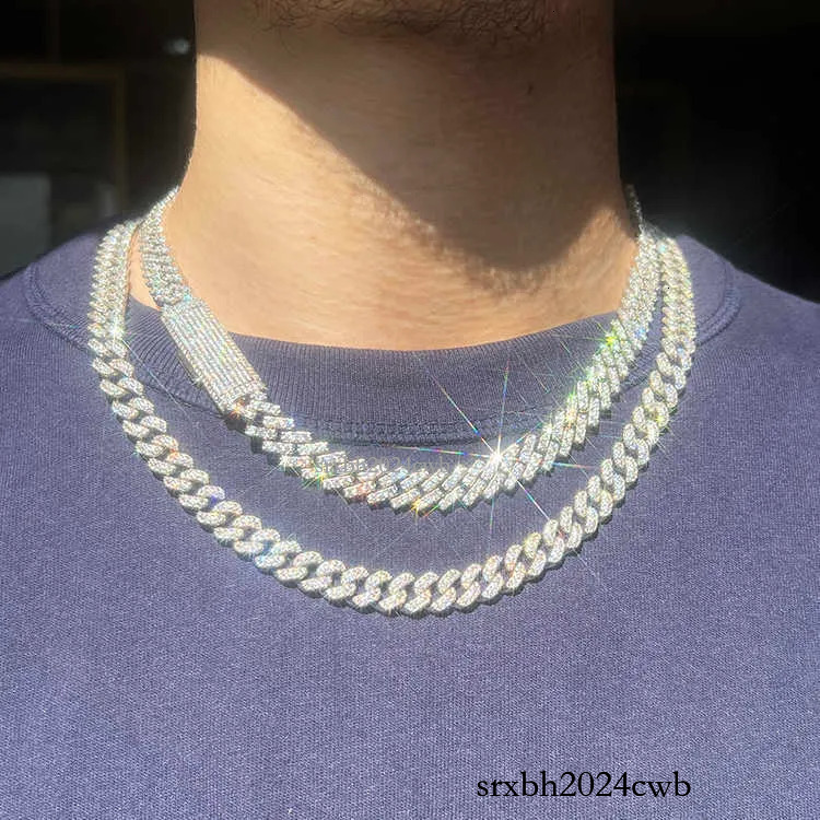 GRA Certificate 10mm Single Row Fine D/VVS Moissanite Cuban k Chain Rapper Hip Hop Necklace Jewelry