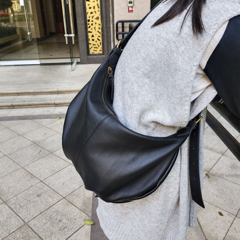 Women Soft Cowhide Crossbody Bags Handbags Woman Casual Hobos Shoulder Bag Solid Color Genuine Leather Tote Female Sac A Main BagVoyage