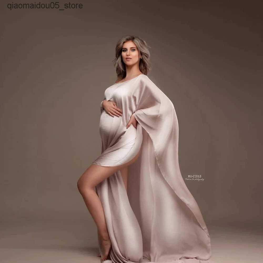 Maternity Dresses Silk maternity dress satin dress photography clothing props sheer cape chiffon fabric pregnancy and baby shower photos taken Q240413