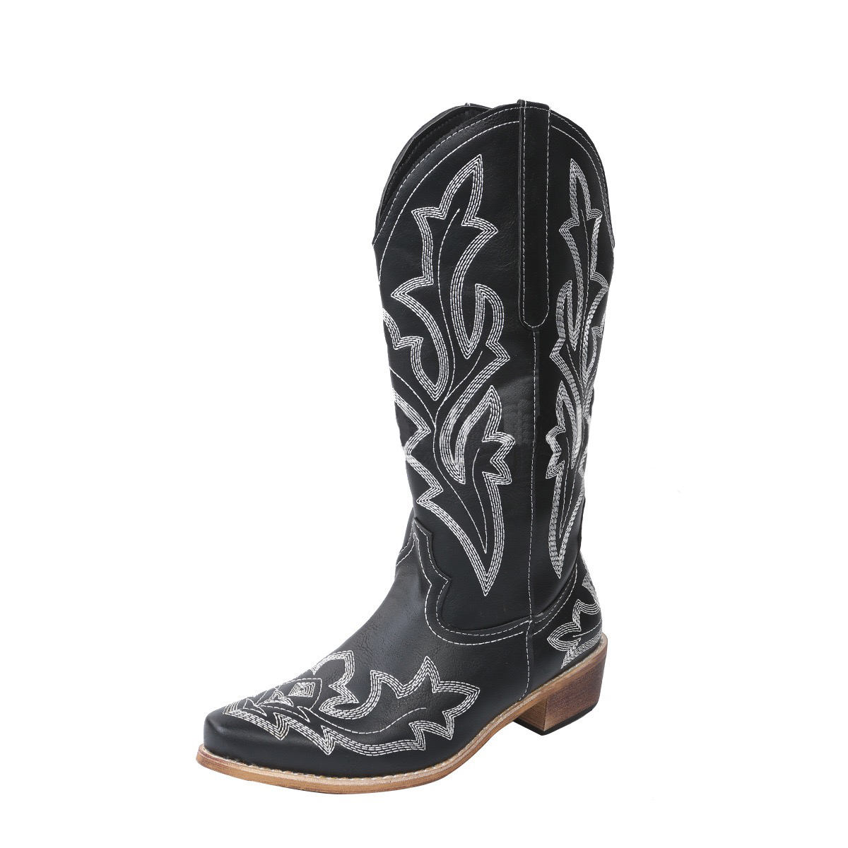 Embroidery Cowboy For Knee High Med Calf Vintage Western Cowgirl Boots Women Heeled Casual Shoes Autumn Block Heel 240724