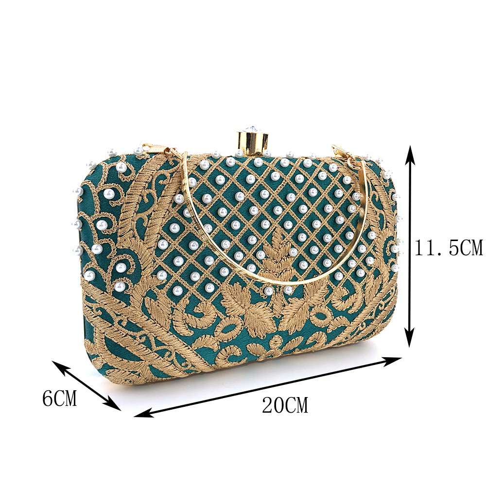 Vintage Elegant Evening Bags Fashion Handmade Embroider Pearl Beading Clutches For Women Prom Party Chain Shoulder Bag Handbag