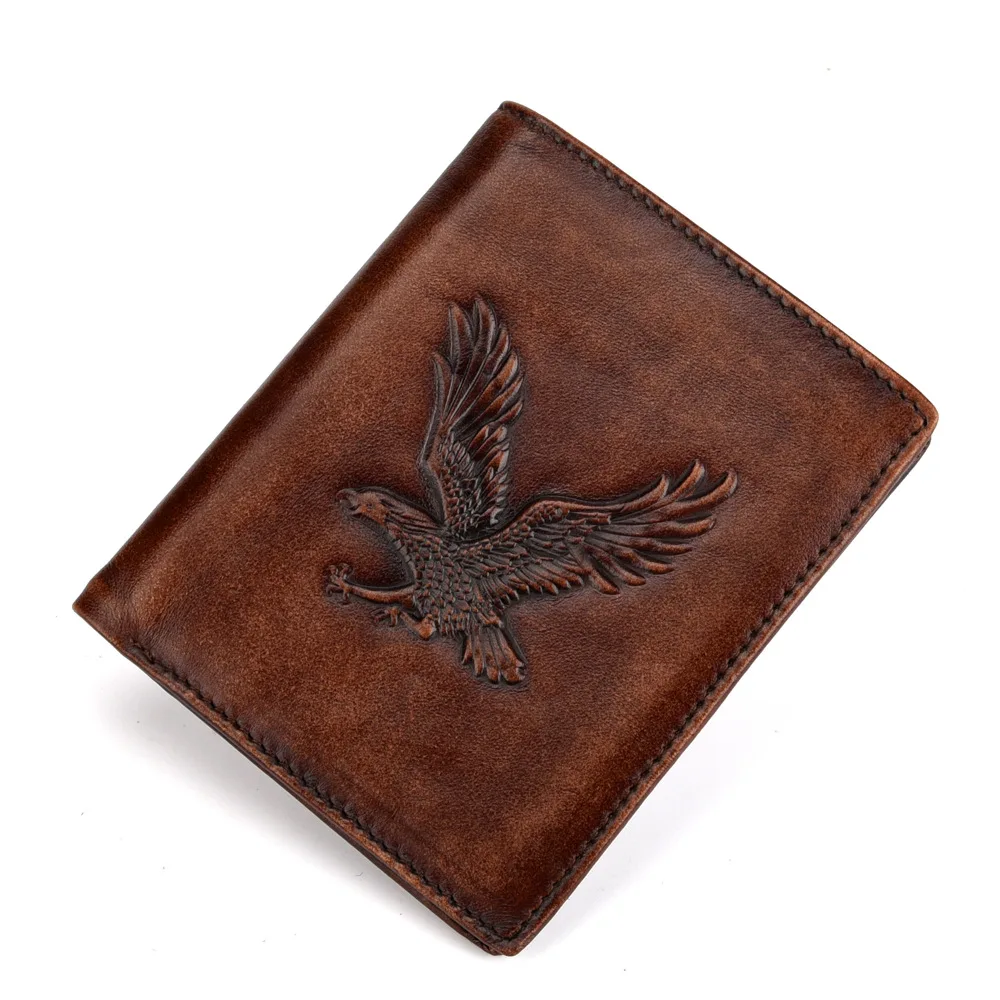 Vintage Eagle Wallet Men Genuine Leather Retro Short Bifold Cartera Hombre Top Quality wallet for Man