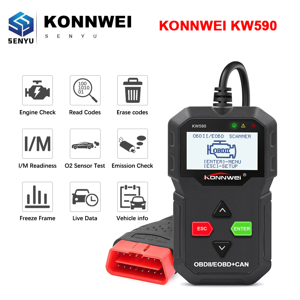 Kw590 Auto Diagnostic KONNWEI Scan ddmysmile Tool Car Code Reader With Russian Automotive OBD 2 Scanner Auto Tools Support Multi-Brands Smile