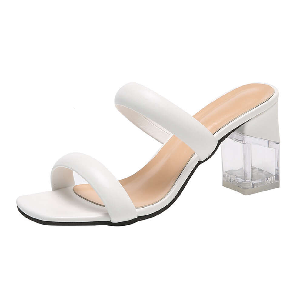 2024 Spring/summer New Crystal for Women's Casual Square Head with Heels, Fashionable and Sweet Thick Heel Slippers ddmythur