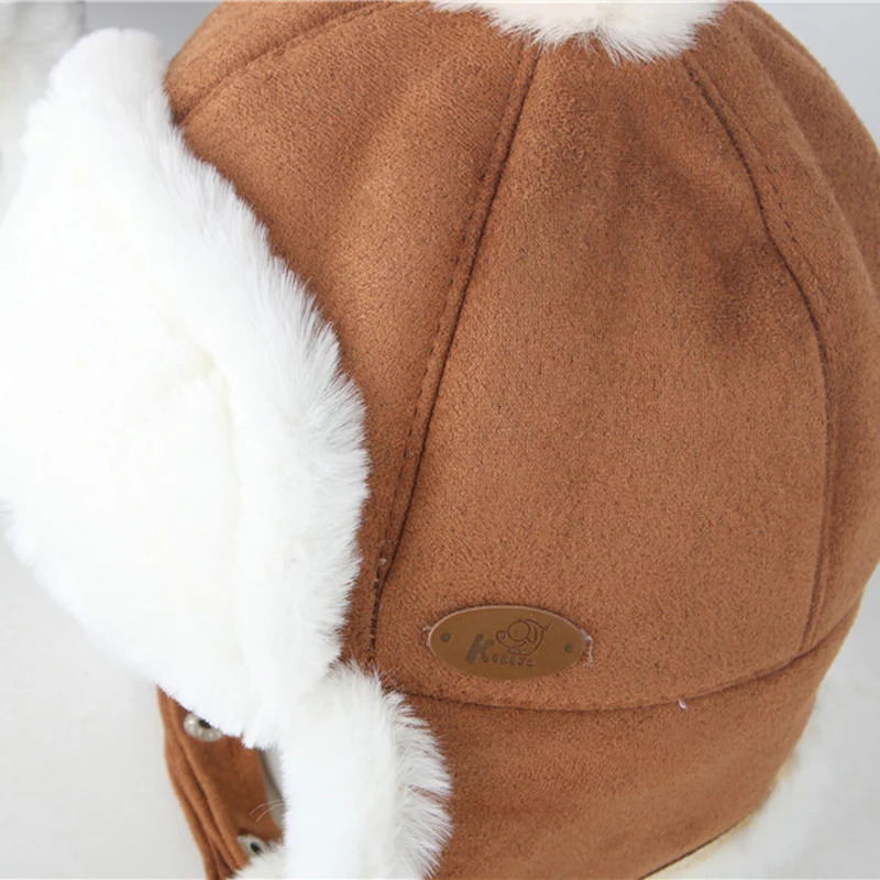 Russia Winter Kid Baby Boy Girl Hat Fur Ball Ear Thicken Warm Cap With Plush Childrens Hat Flying Cap 1 2 3 Years 241112