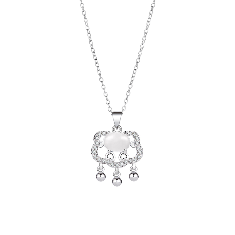 Women's Fashionable Stainless Steel Necklace Featuring Traditional Chinese Designs of Clouds & Peaceful Locks