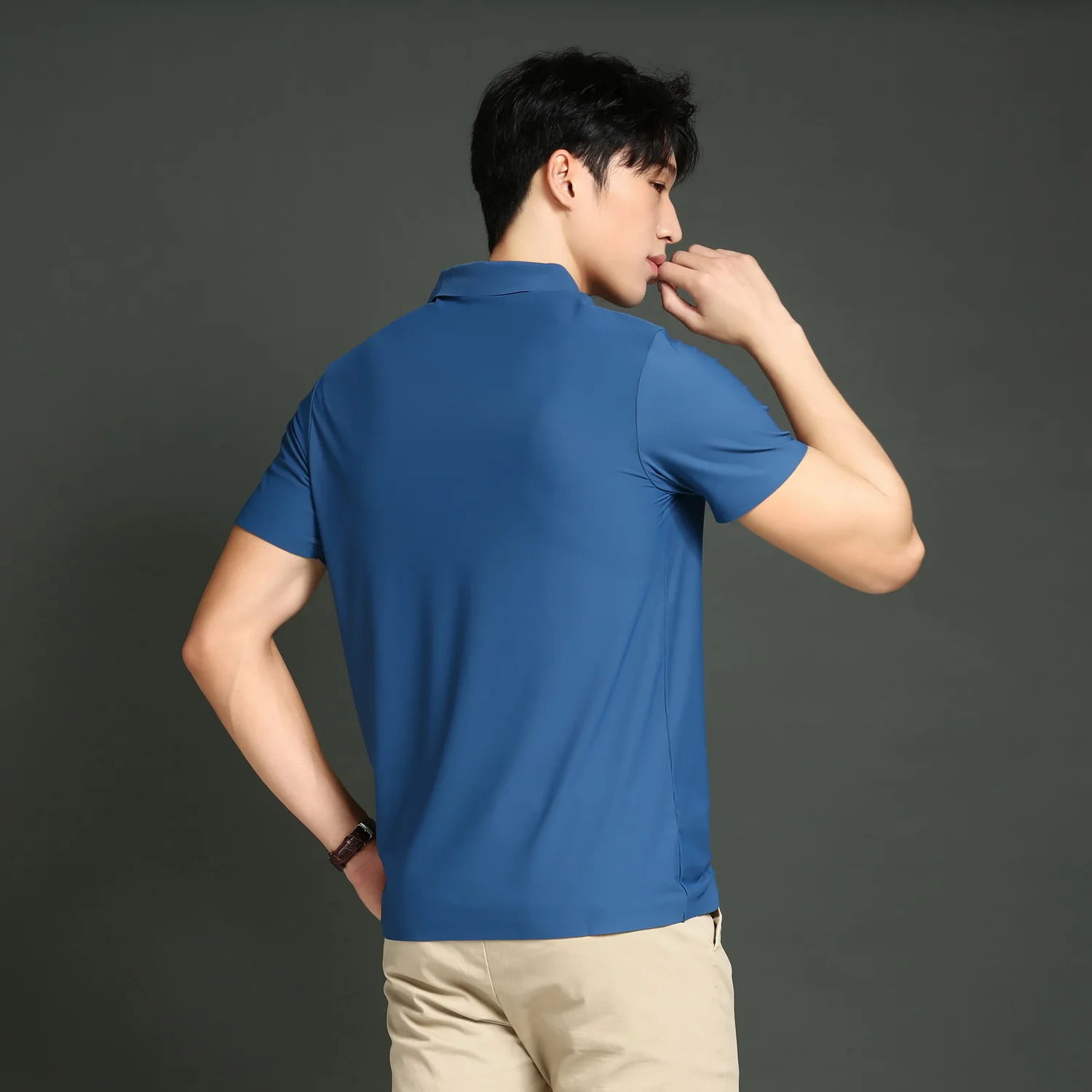 For Summer High Quality No Trace Breathable Fashion Short Sleeves Black Blue Nylon ICE Silk POLO Shirts 240407