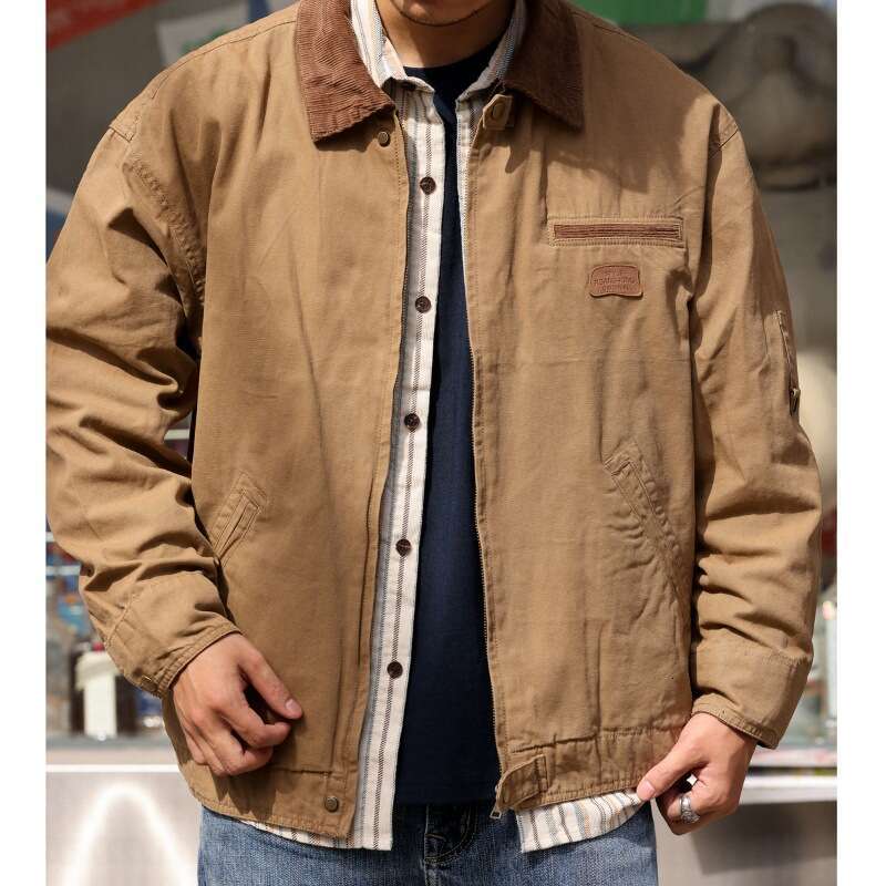 Vintage Heavyweight Canvas Men's Workwear Lapel Japanese Outdoor Jacket Autumn