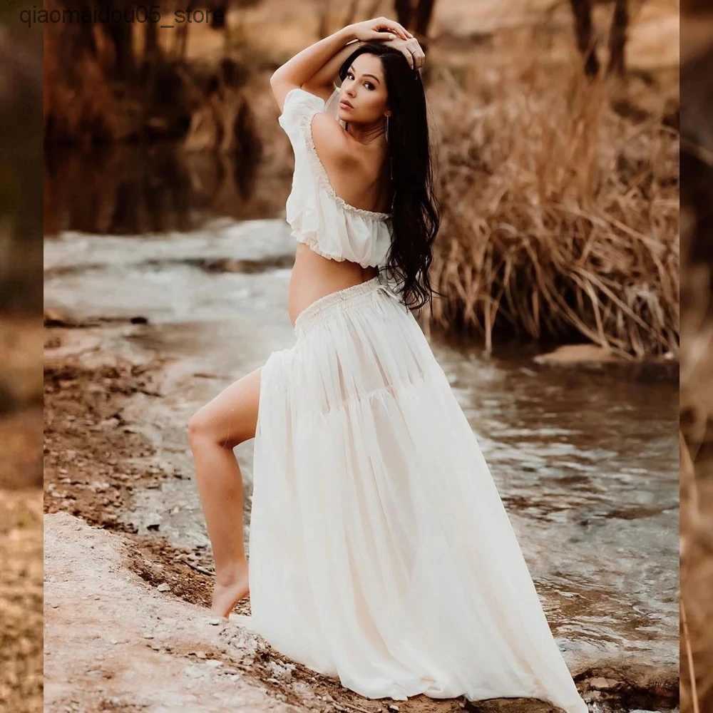 Maternity Dresses Photoshot pregnant womens long coat and top tier pregnant womens pleated semi transparent chiffon baby shower dress Q240413