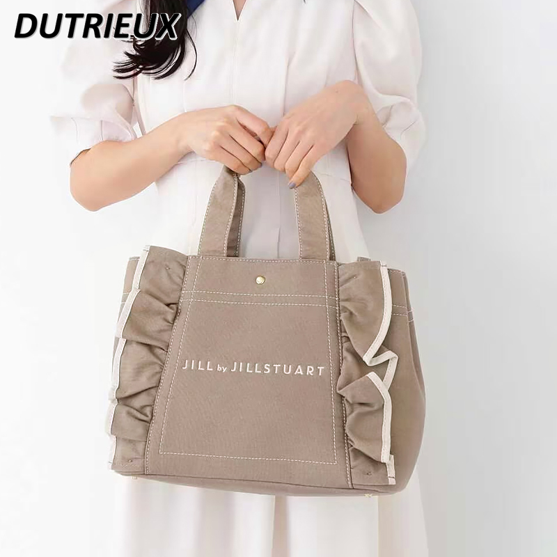 Japanese Style Ruffles Canvas Bag New Large Size Bags Girls Commuter Portable Messenger All-Matching Casual Handbags for Women