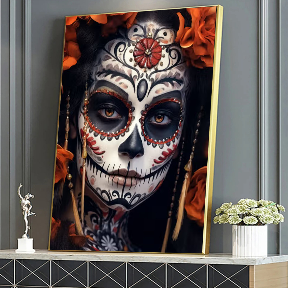 Traditional Ceremony La Catrina Skull Girls Canvas Painting Colorful Floral Figure Portrait Posters Day Of The Dead Home Decor