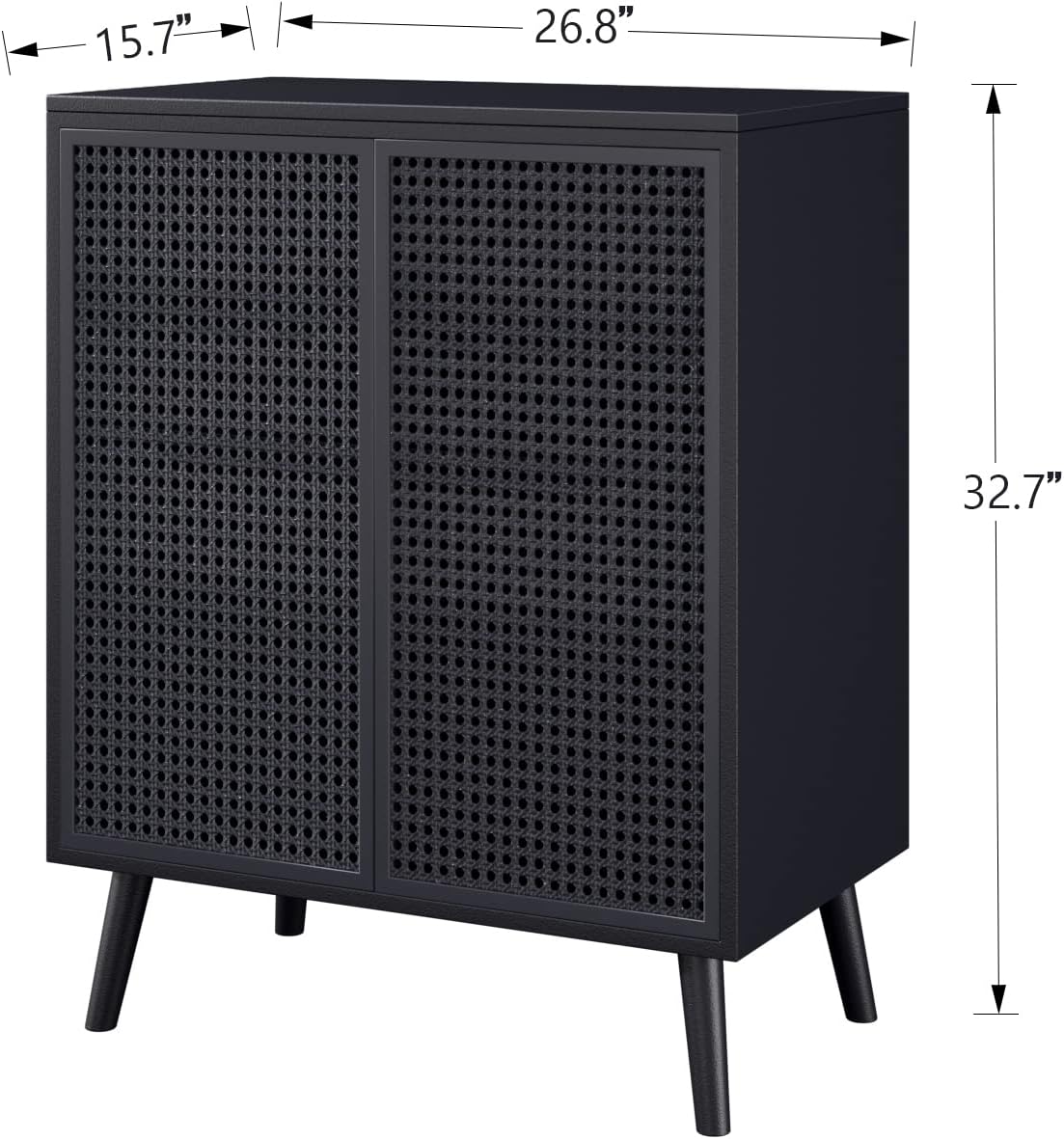Metal Rattan Accent Cabinet - 2 Door Buffet Storage for Kitchen, Living Room and Hallway, Black
