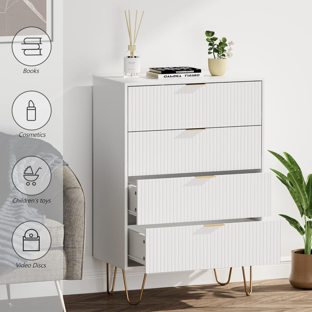 4 Drawer Dresser, Drawer Chest, Tall Storage Dresser Chest Cabinet Organizer Unit with Metal Legs, Small Dresser for Bedroom,