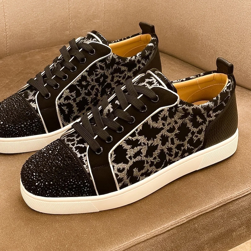 Designer Men's with Red Soles Low Cut Rhie Leopard Personalized Print Breathable Casual Board Shoes