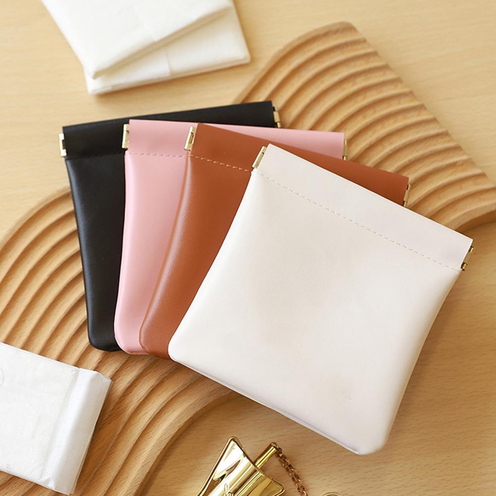 4Pcs Snap Closure Organizer Pouch Electroplated Shrapnel Makeup Bag Soft Touch Lipstick Storage Bag Faux Leather Cosmetics Case