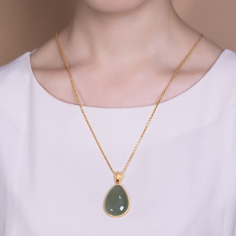 Design Hetian Creative Natural Jasper Drop-Shaped ddmysmile Pendant Necklace Chinese Style Antique Elegant Light Women's Jewelry Smile
