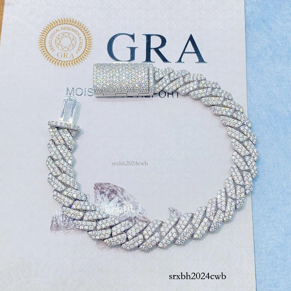 bracelet necklace mossanite Solid Sier Rose Gold Plated Iced Out Hip Hop Fire Jewelry Vvs Moissanite Dia Cuban k Chain Bracelet Man