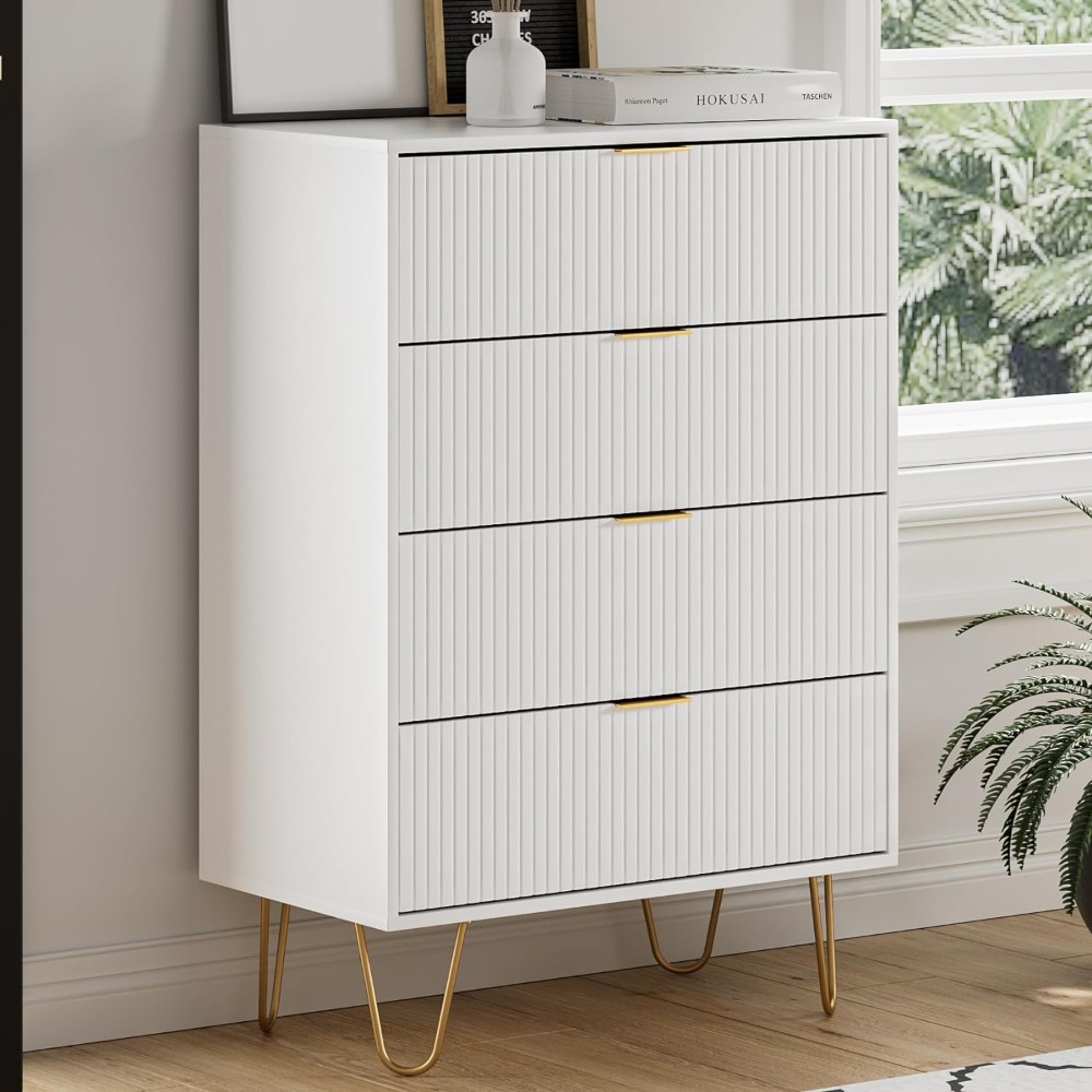 4 Drawer Dresser, Drawer Chest, Tall Storage Dresser Chest Cabinet Organizer Unit with Metal Legs, Small Dresser for Bedroom,