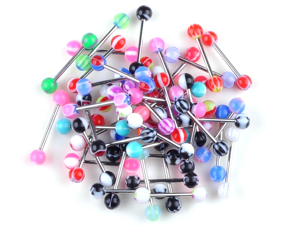 Wholesale 20 PCS/Lot Mix Color Women Tongue Rings Acrylic Ball Screw-fit Back Piercing Industrial Barbell Sexy Body Jewelry