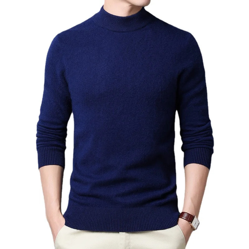 Warm Mens Half Turtle Neck Solid Color Pulling Fashion Thickened Middle aged Long Sleeve Top Puller 241113