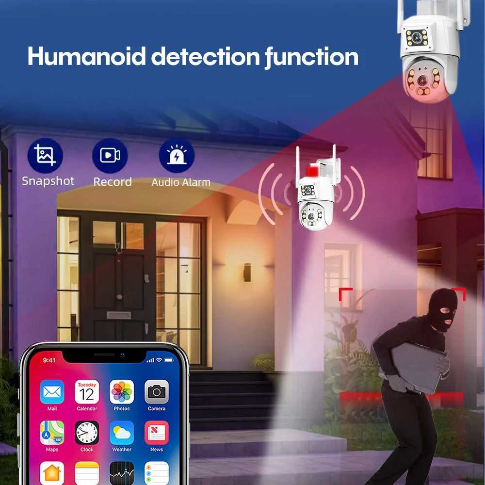 IP Cameras TUGARD Outdoor 4G WiFi Camera 2K 4MP Dual Lens PTZ Camera Auto Tracking Optical Zoom Tracking Two Way Audio Surveillance Cameras 240413