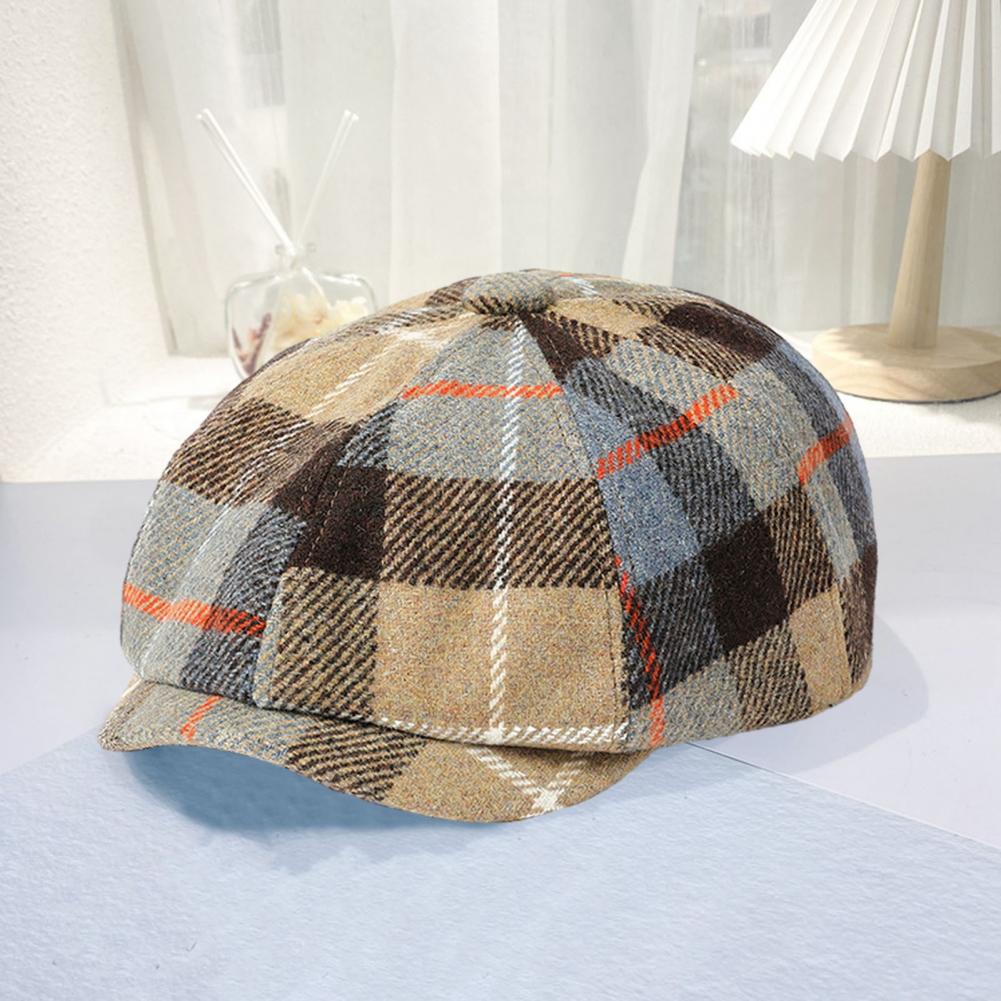Winter Men Octagonal Men Hat Hat Vintage Plaid Print Newsboy Hat with Short Brim Adjustable Band for Men Women Stylish Winter smile