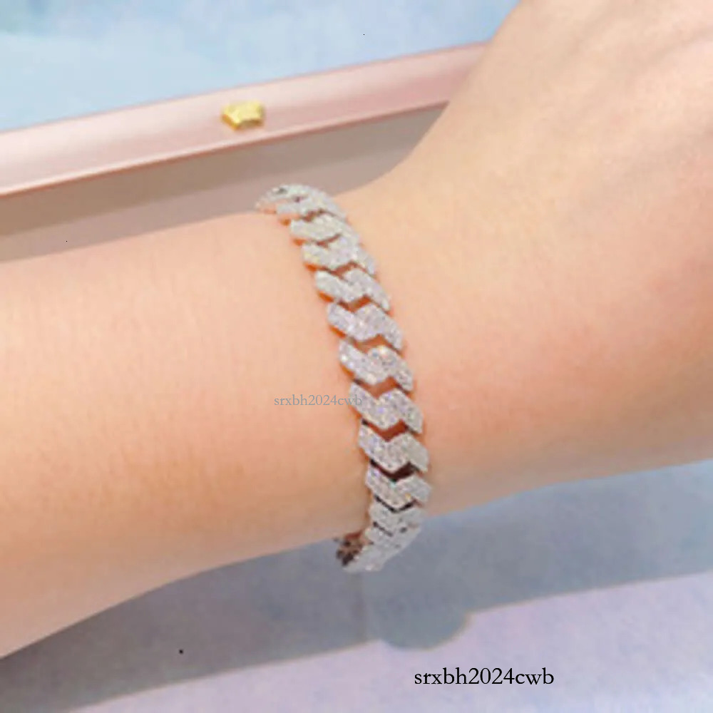 bracelet necklace mossanite Solid Sier Rose Gold Plated Iced Out Hip Hop Fire Jewelry Vvs Moissanite Dia Cuban k Chain Bracelet Man