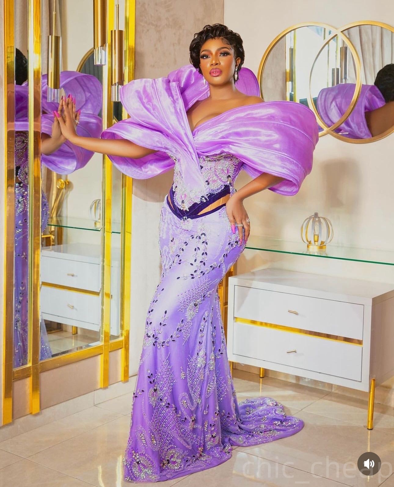 2024 Plus Size Lavender Mermaid Prom Dresses For Special Occasions Crystals Beaded Stylish Evening Formal Party Second Reception Birthday Engagement G