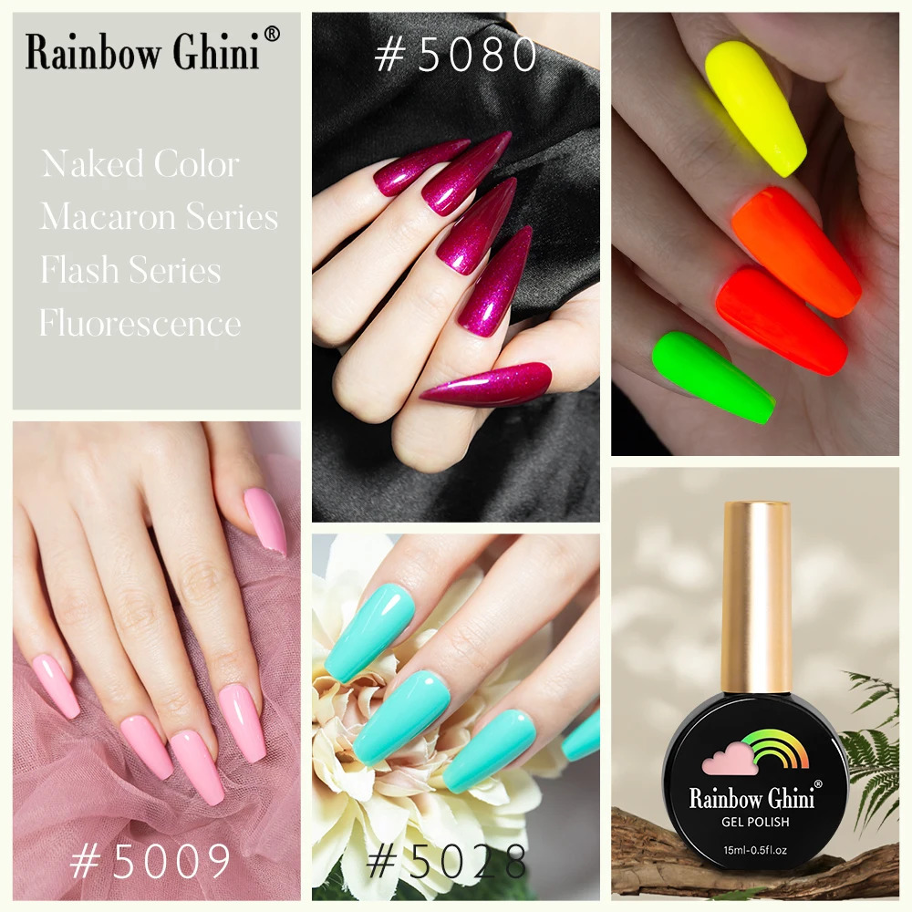 RG Gel Nail Polish 15ml Semi Permanent Varnish Supplies for Professionals Neon Manicure Top Base Coat UV LED Art 2024 241112