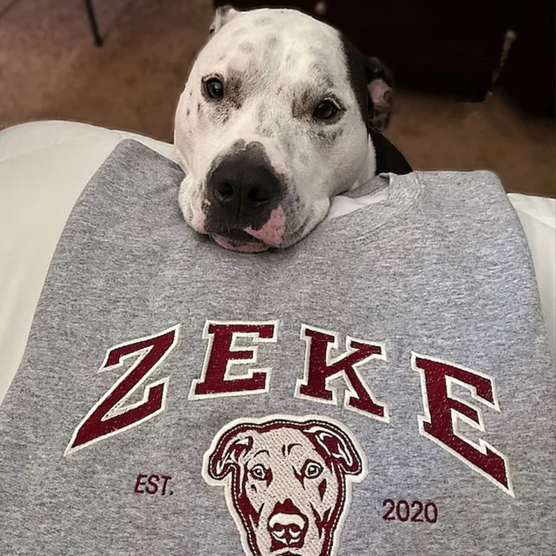 Personalised Embroidered Face and Name Sweatshirt Christmas Gift for Pet Lover