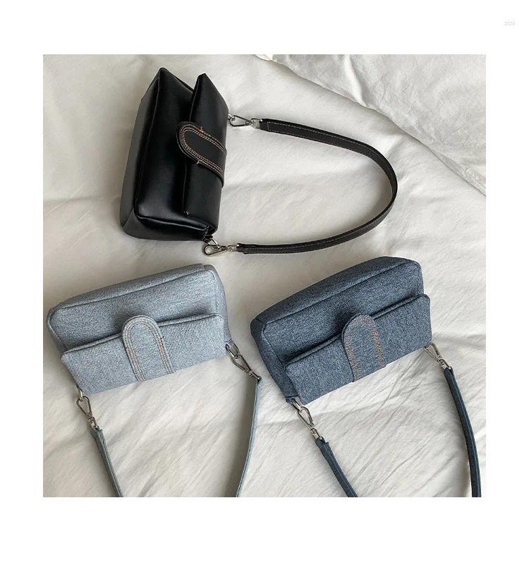 Shoulder Bags Fashion Women Simple Denim Solid Vintage Office Lady Elegant Handbags Casual All Match Underarm Bag Y2k Aesthetic