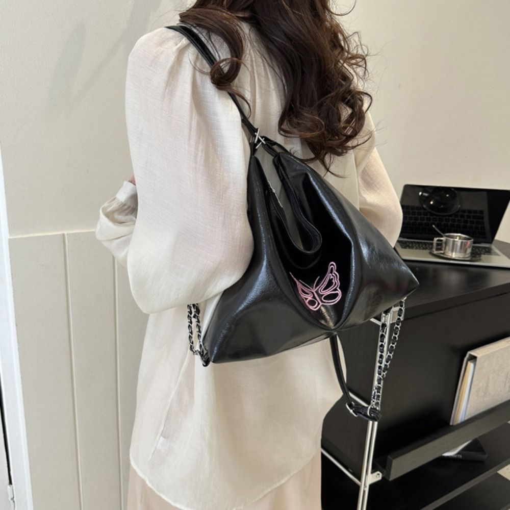 Multi Functional PU Leather Tote Bag Chain Shoulder Bag Dual Purpose Bag Korean Style All-match Large Capacity Tote Bag Gift