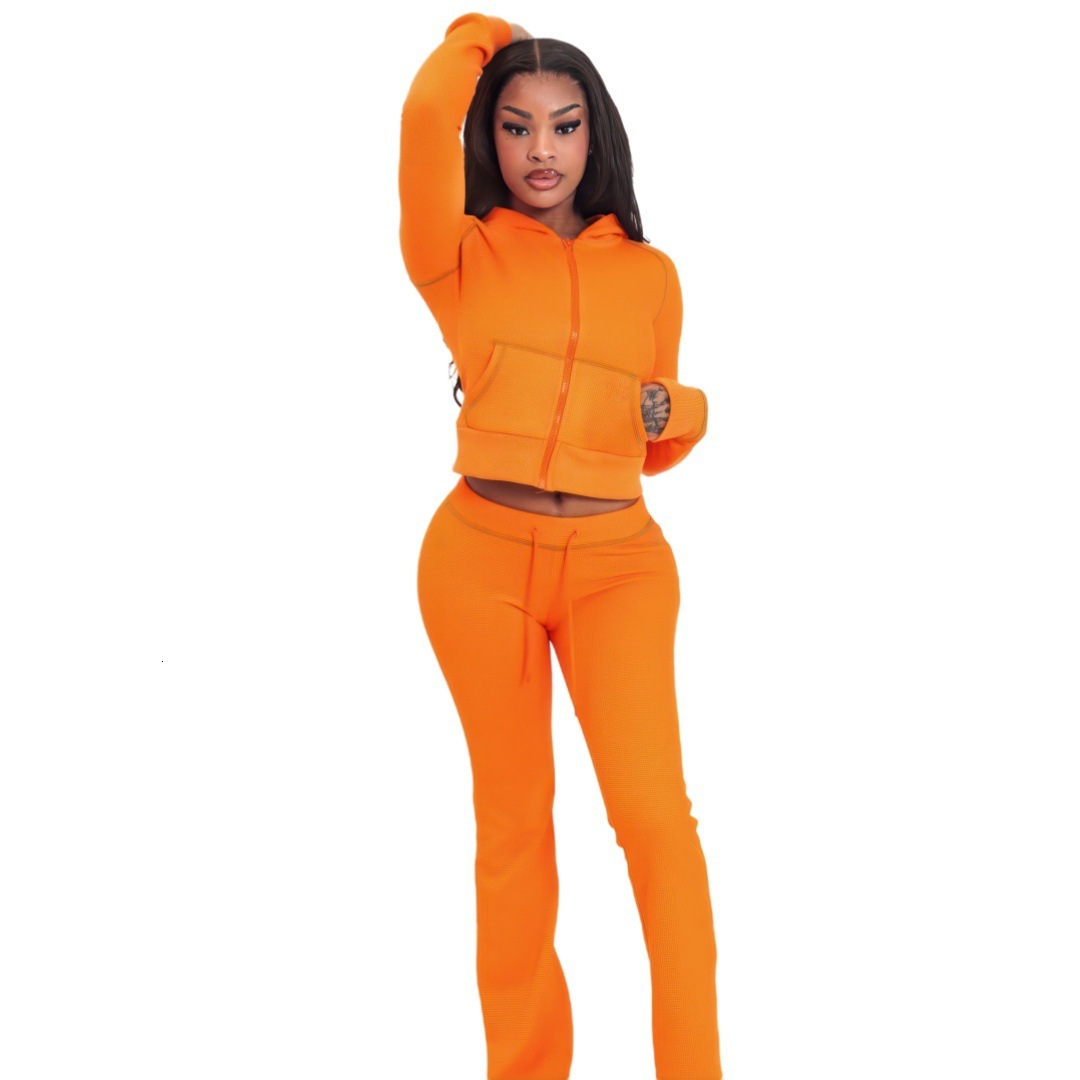 tracksuit women 2024 european and american women's clothing new fashion solid color sports style casual huafuge hooded pants twopiece set
