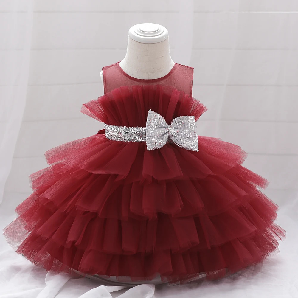 Toddler Fluffy Pink Wedding Party Dresses for Baby 2-8 Yrs Sequin Bow Tulle Baptism Birthday Princess Clothe Lace Summer Dresses 240407