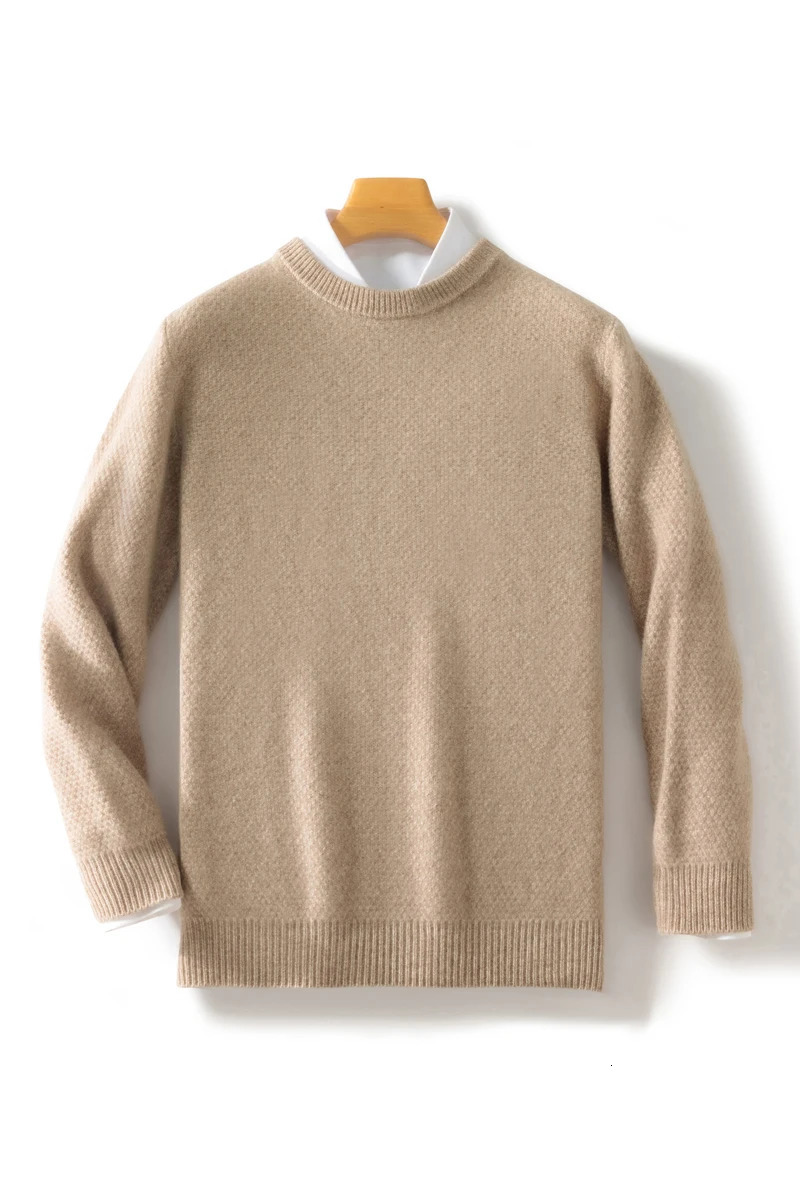 Mens cashmere sweater autumn O-neck long sleeved floral 100% Merino wool knitted intelligent casual clothing thick warm top 241113