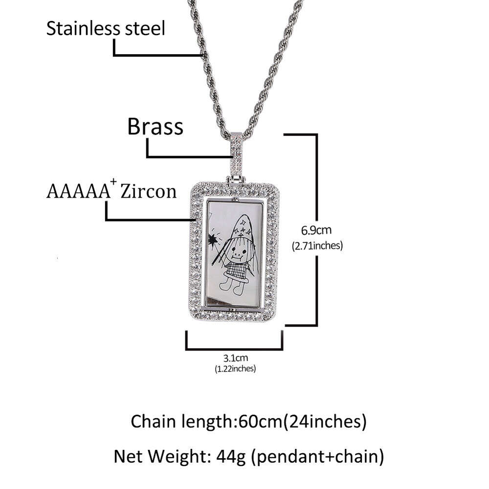 Top Quality Rotating Custom Photo Square Frame Pendant Necklace Hip Hop Full Iced Out Cubic Zirconia Fashion Personalized Diy Picture Couple Jewelry G