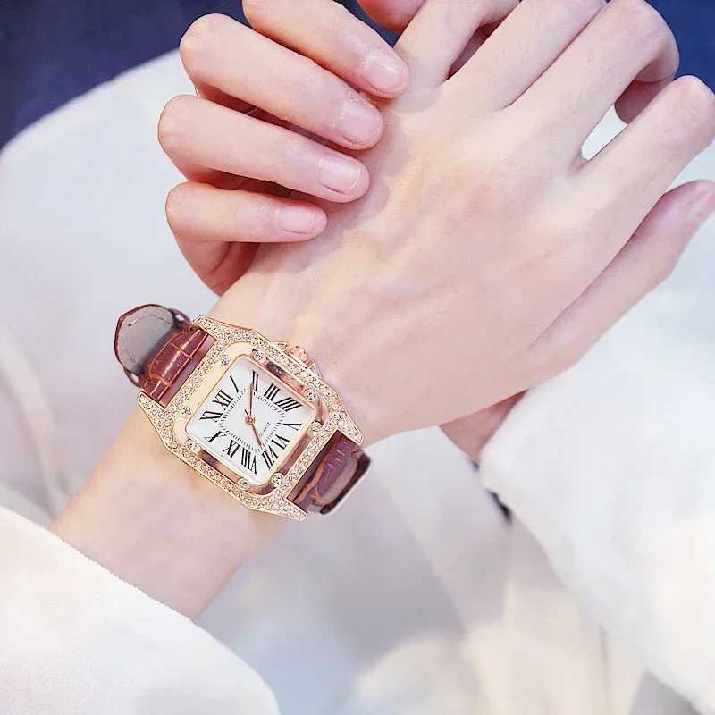 Women Diamond Watch Starry Square Dial Bracelet Watches Set Ladies Leather Band Quartz Wristwatch Female Clock Zegarek DamskiXJ241109