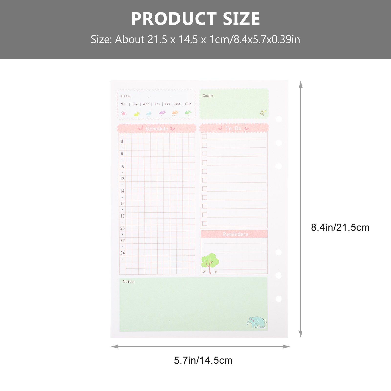 A5 Daily Planner To Do List Notepad Refill Inserts Filler Paper Pages 6- Hole Day Planner for Loose Leaf Binder Notebook Diary