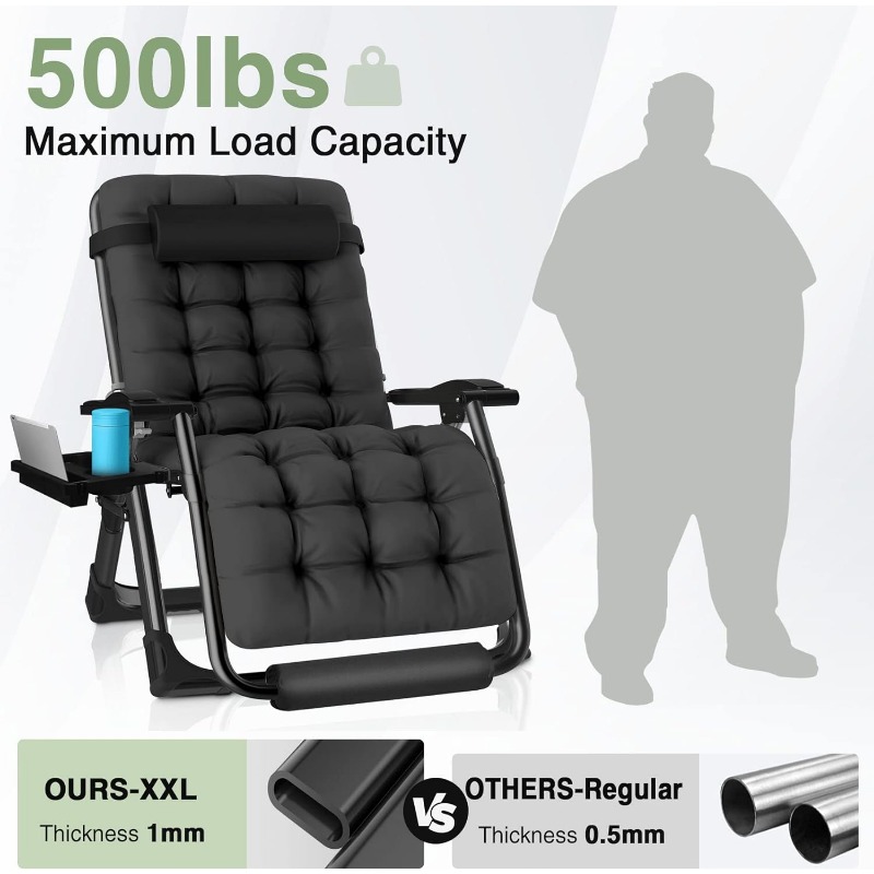 Oversized Padded Zero Gravity Chair, 33inch Zero Gravity Recliner, Folding Reclining Lounge Chair,Indoor Outdoor Patio Chairs