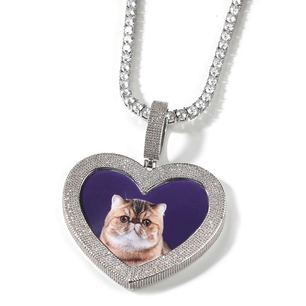 Top Quality Hip Hop New Big Love Heart Custom Photo Pendant Necklace Full Iced Out Diamond Diy Picture Memorial Jewelry Personalized Gift Bling Cz Sto