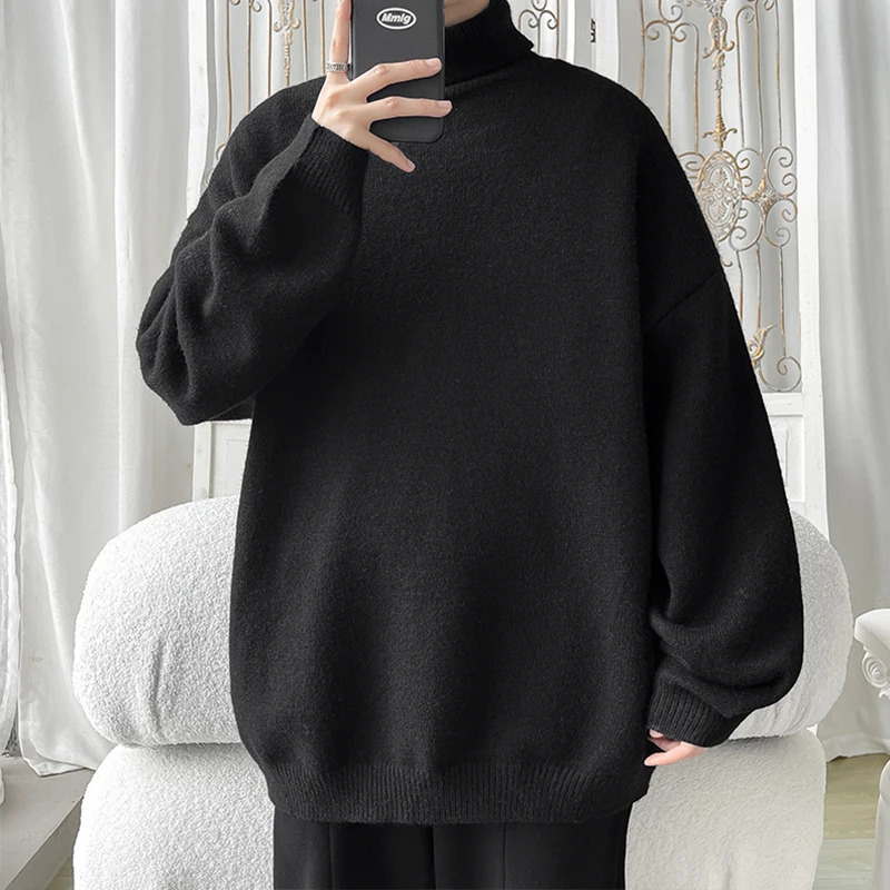 Autumn Dopamine Sweater UK Solid Color High Neck Knitted Sweater Pullover Hip Hop Basic Knitted Top 241113