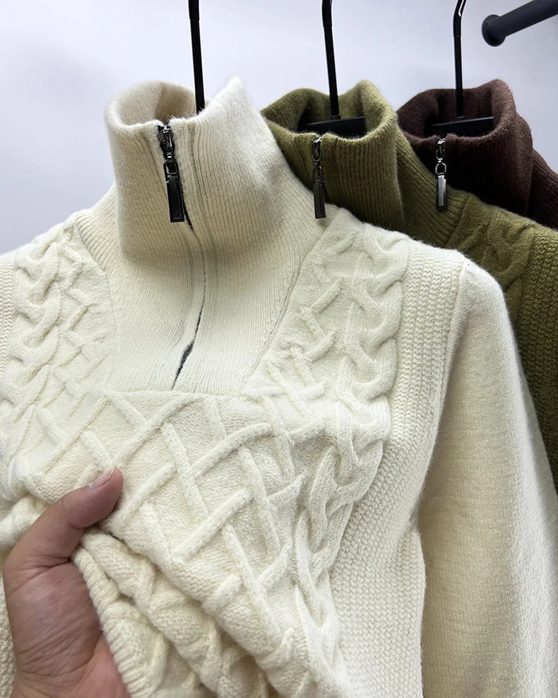 High end mens half zipper high neck sweater autumn and winter exquisite jacquard fashionable casual knitted sweater 241113