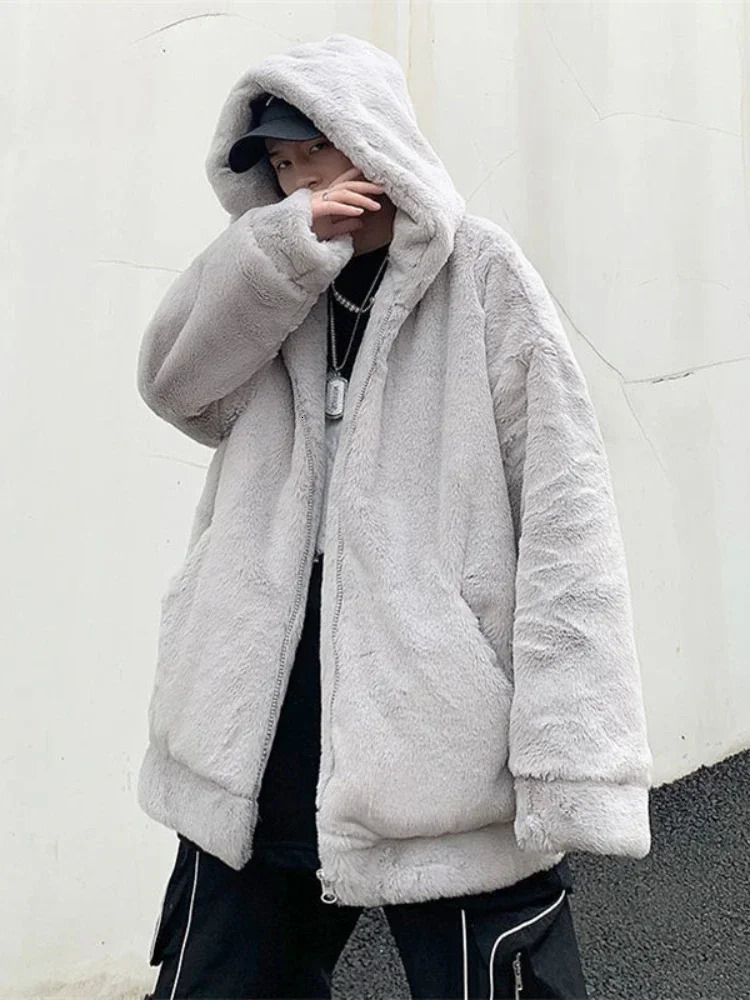 Gmiixder Street Clothing Mens Apron Jacket Thickened Sheepskin Coat Winter Fashion Enthusiasts Gothic Harajuku Fur 241113