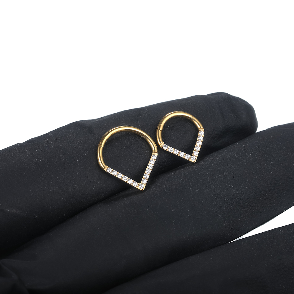 1Pc G23 Titanium Hinged Segment Nose Ring Septum Clicker Hoop Crystal Ear Cartilage Tragus Helix Piercing Earring Body Jewelry