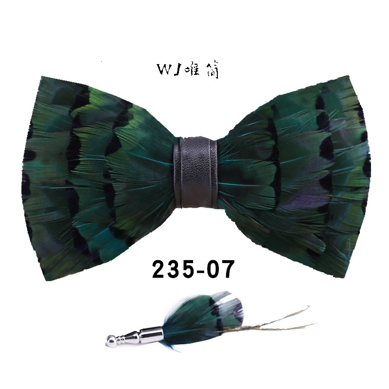 Feather Bow Tie Brooch Set - Wooden Gift Box For Men's Accessories Wedding Party Birthday 24