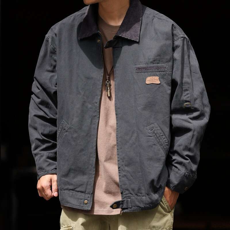 Vintage Heavyweight Canvas Men's Workwear Lapel Japanese Outdoor Jacket Autumn