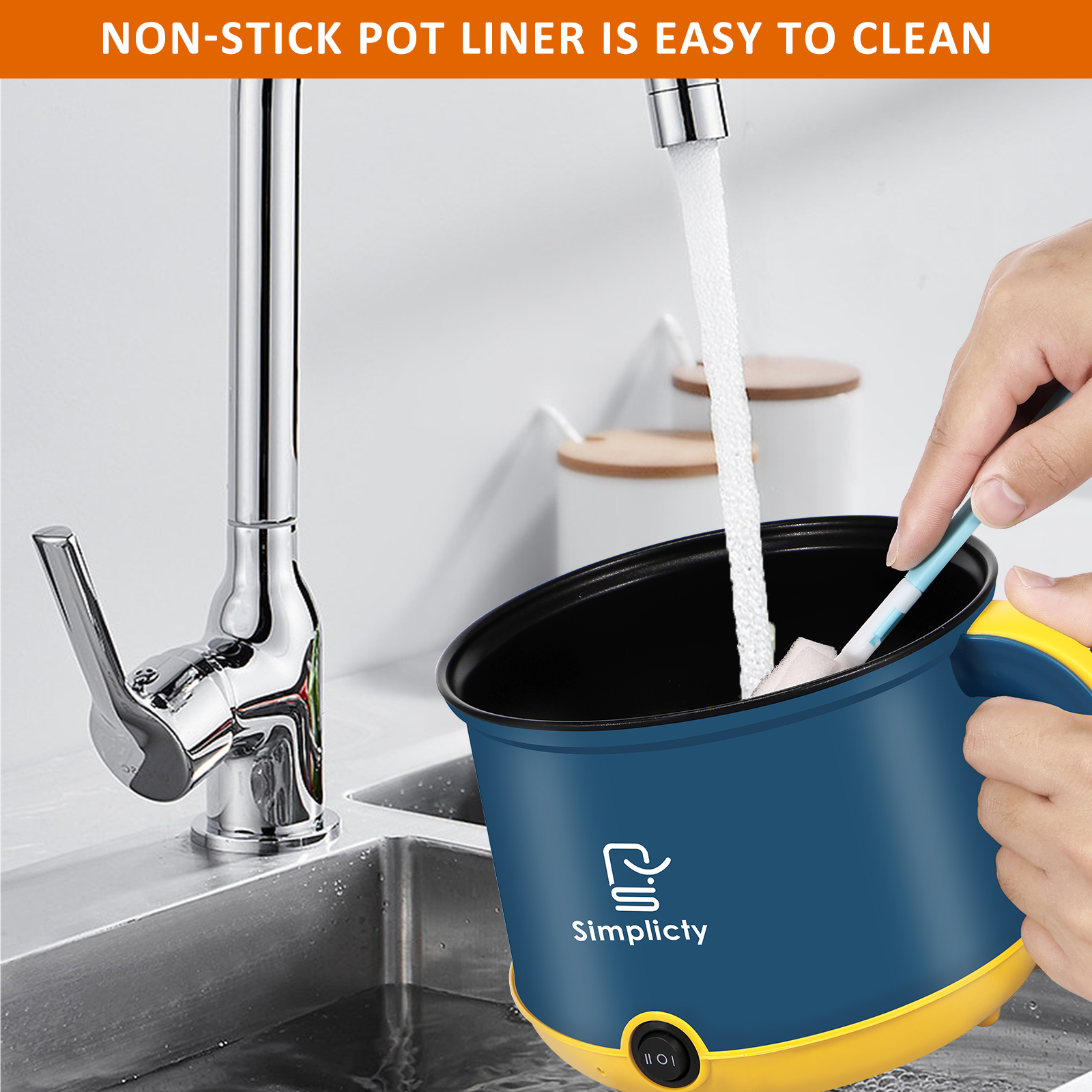 Electric Hot Pot with Handle 1.8L / 55oz Electric Cooking Pot Non-Stick Mini Cooker with Steam Rack 2 Gear Mini Hot Pot Cooker