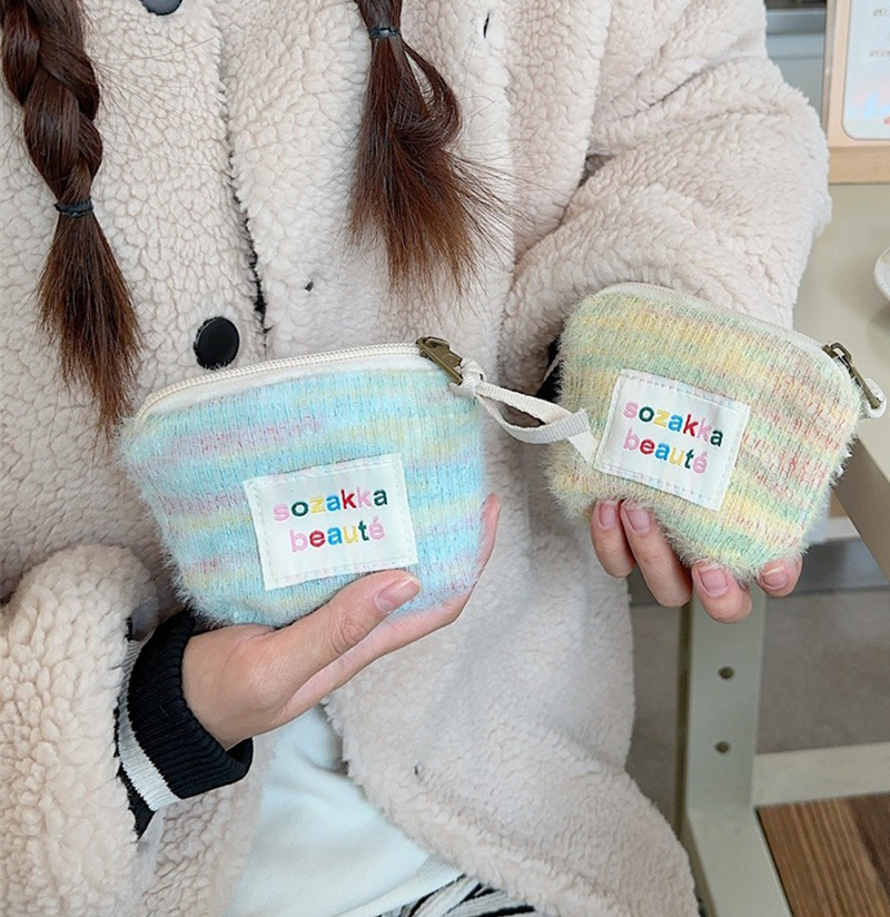 Cosmetic Plush Cute Mini Bsg For Women Travel Lipstick Storage Bag Makeup Kits Handbags Organizer Wallet Key Coin Pouch Clutch smile
